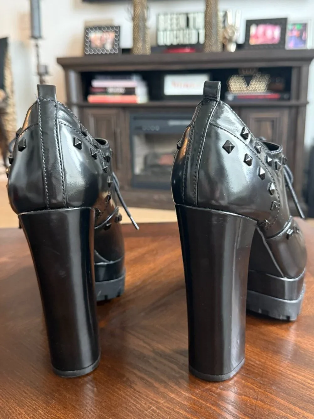 JESSICA SIMPSON | Imina Black Leather Studded Platform Oxford Booties 9M | RARE